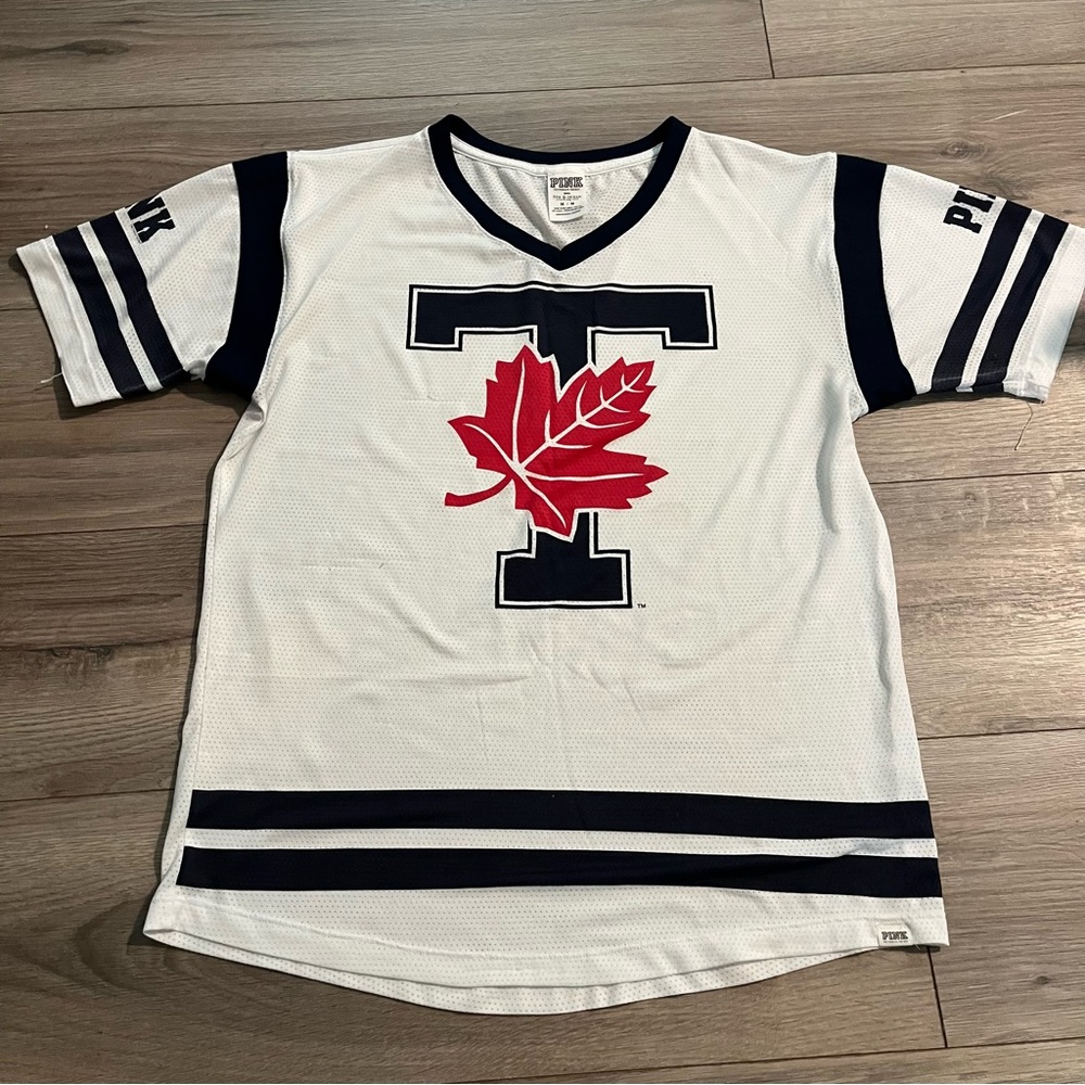 PINK Victoria's Secret 5th & Ocean White and Navy Mesh Top Toronto Maple Leaves